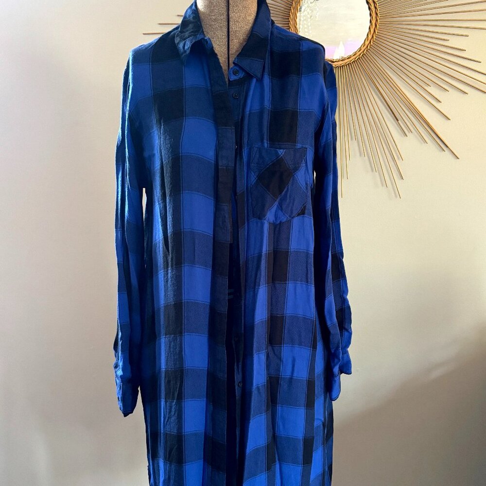 Black and Blue Checked Long Duster